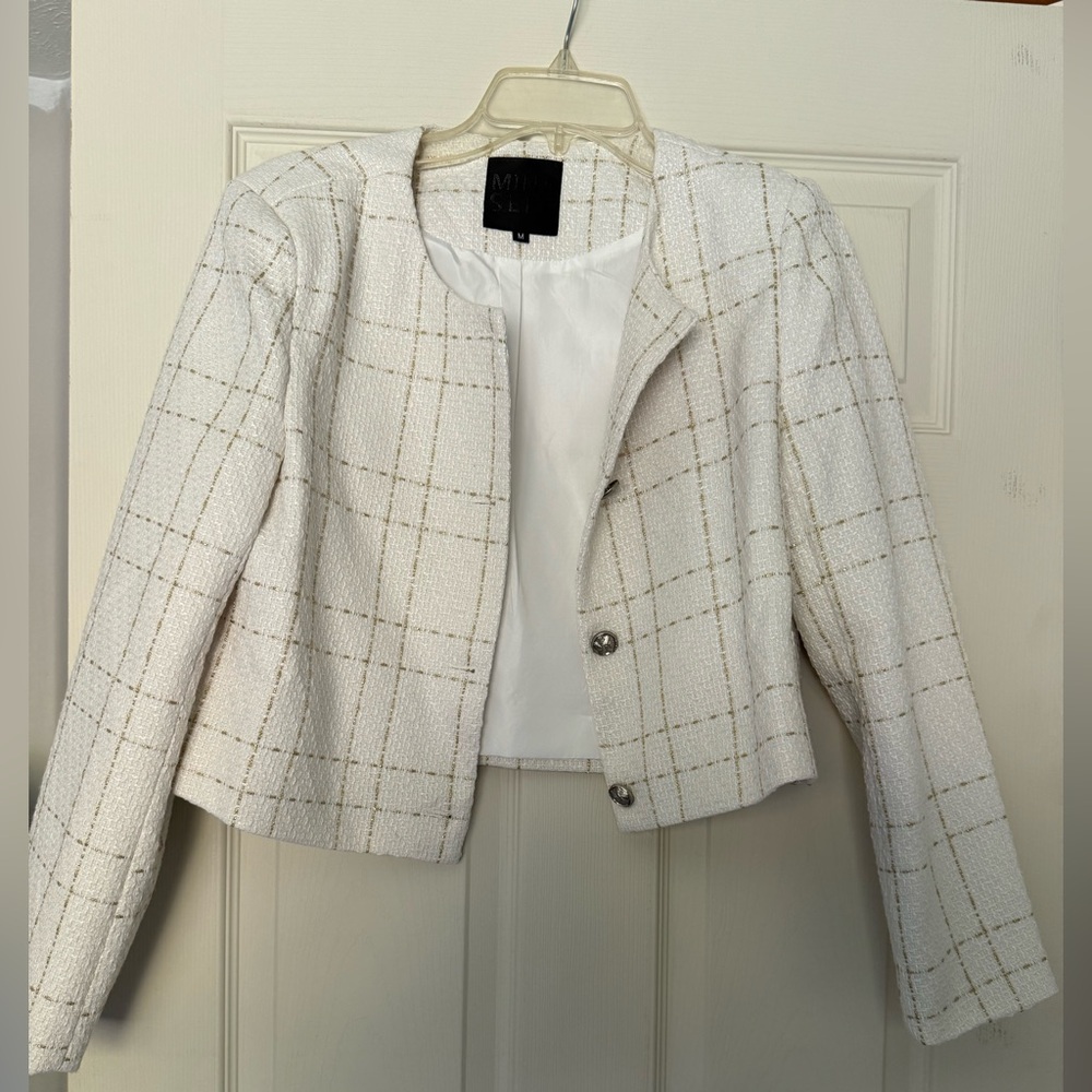 Chic White Plaid Women's Blazer